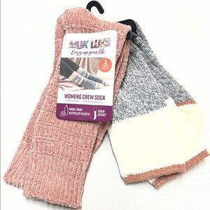 Muk Luks Women's Crew Socks - Pink, Gray, and Cream
